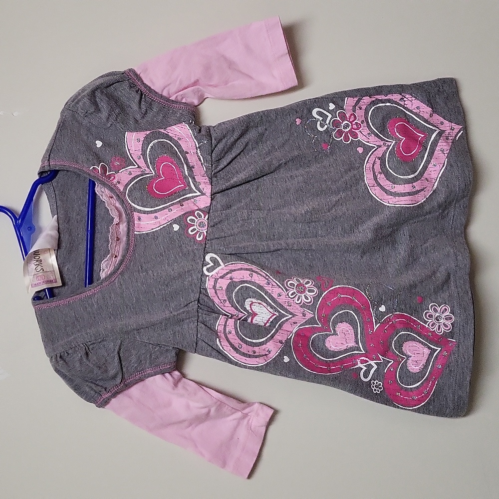 Knitworks Gray and Pink 3/4 Sleeve Babydoll Top with Hearts